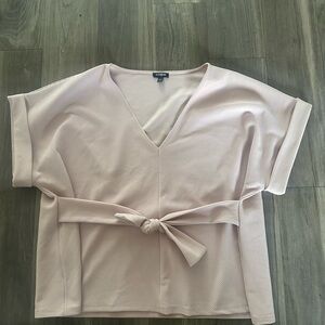 Express Light Pink V-Neck Blouse with Waist Tie
